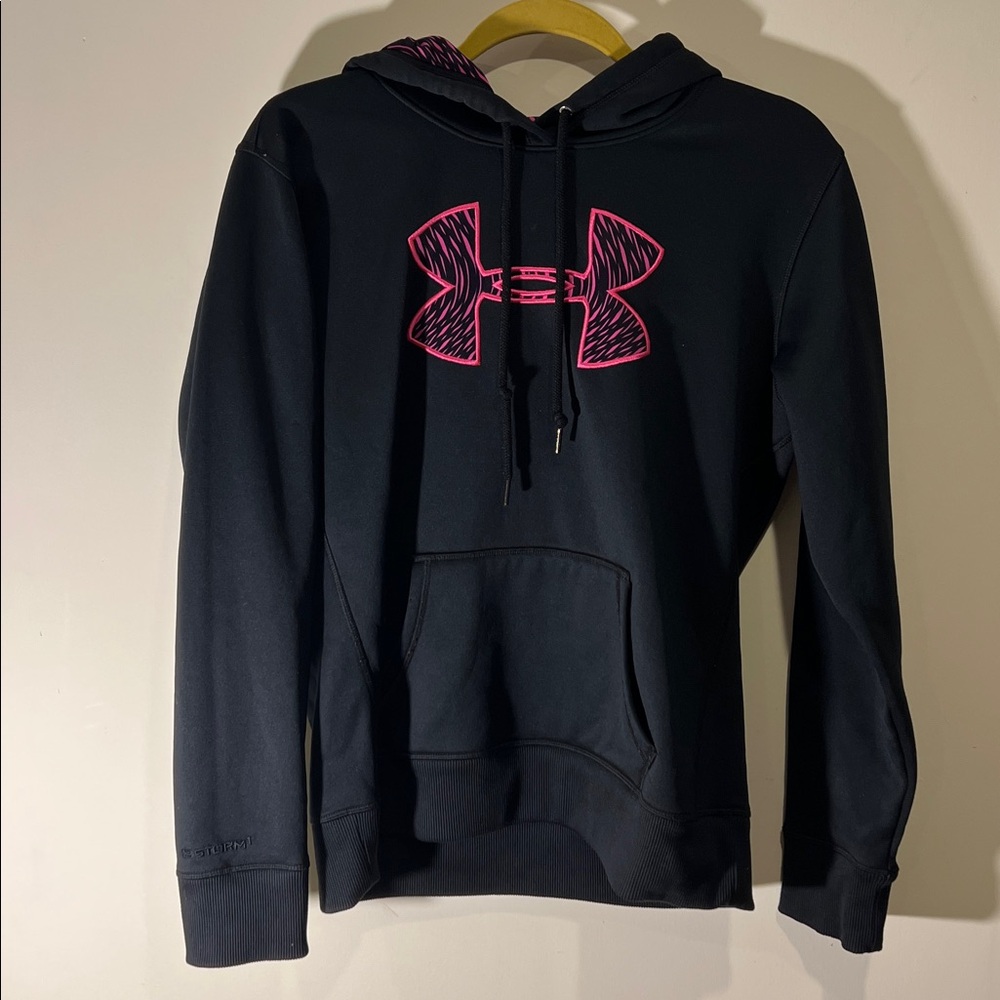 Under Armour Black Hoodie with Vibrant Pink Emblem
